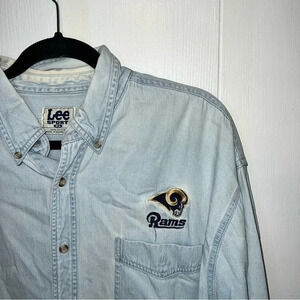 Vintage lee rams denim button up long sleeve shirt size XL